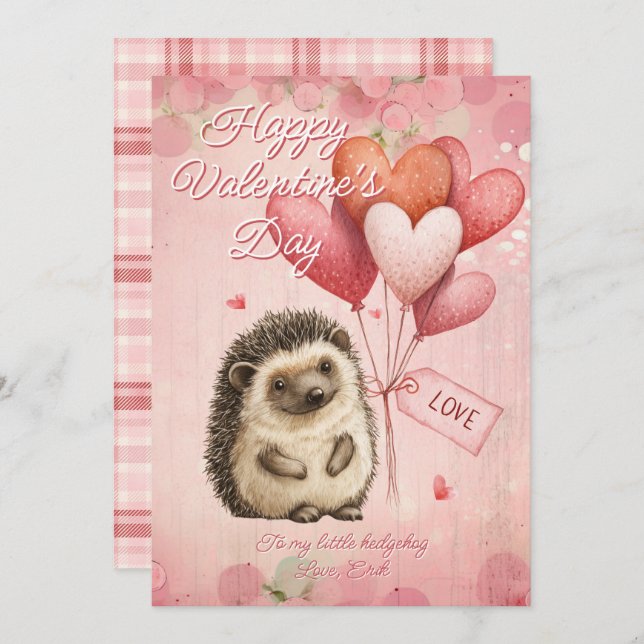 Cartes Pour Fêtes Annuelles Custom Message Hedgehog Animal Valentines Day (Devant / Derrière)