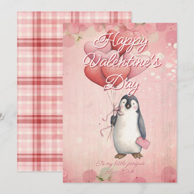 Cartes Pour Fêtes Annuelles Custom Message Penguin Animal Valentines Day (Devant / Derrière)