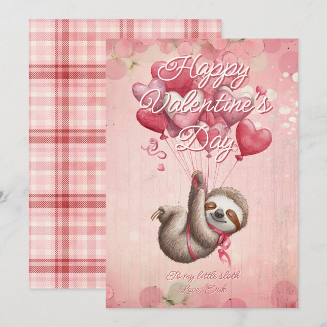 Cartes Pour Fêtes Annuelles Custom Message Sloth Animal Valentines Day (Devant / Derrière)