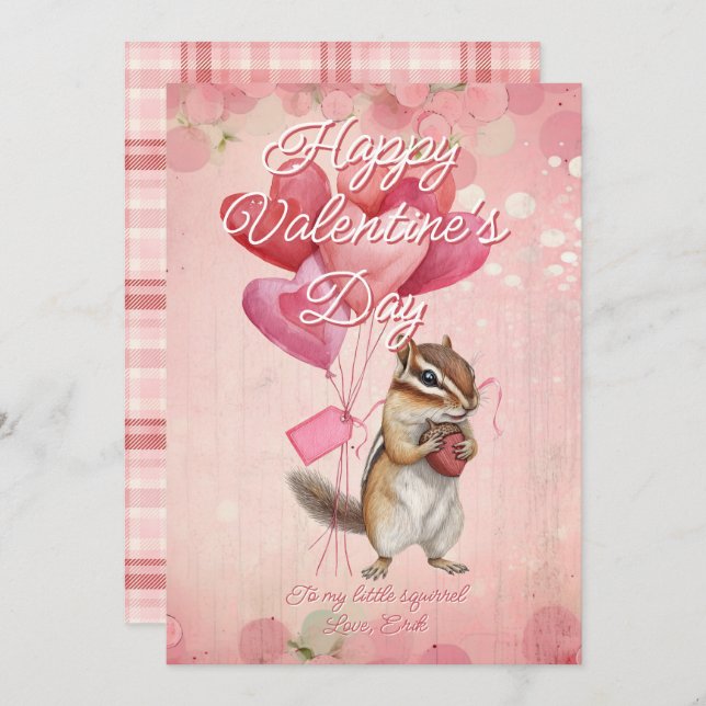 Cartes Pour Fêtes Annuelles Custom Message Squirrel Animal Valentines Day (Devant / Derrière)