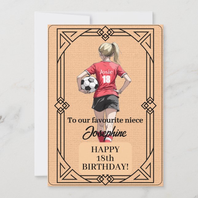 Cartes Pour Fêtes Annuelles Custom Name Number and Text Birthday Soccer Woman (Devant)