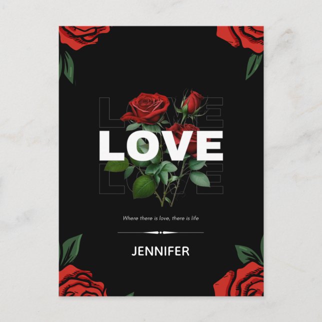 Cartes Pour Fêtes Annuelles Custom Name Romantic Valentine’s Day Love Rose (Devant)