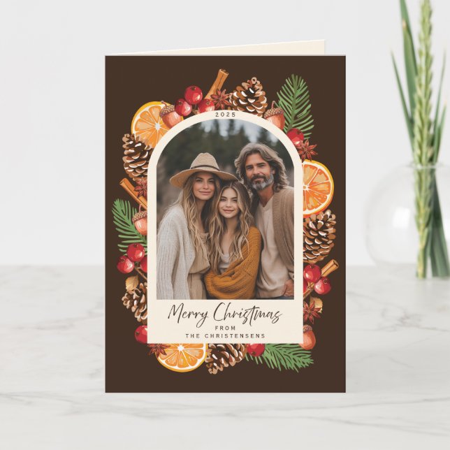 Cartes Pour Fêtes Annuelles Custom Photo Folded Rustic Citrus Christmas (Devant)