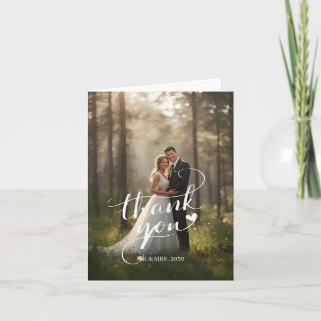 Cartes Pour Fêtes Annuelles Custom Photo Wedding Thank You Card (Devant)