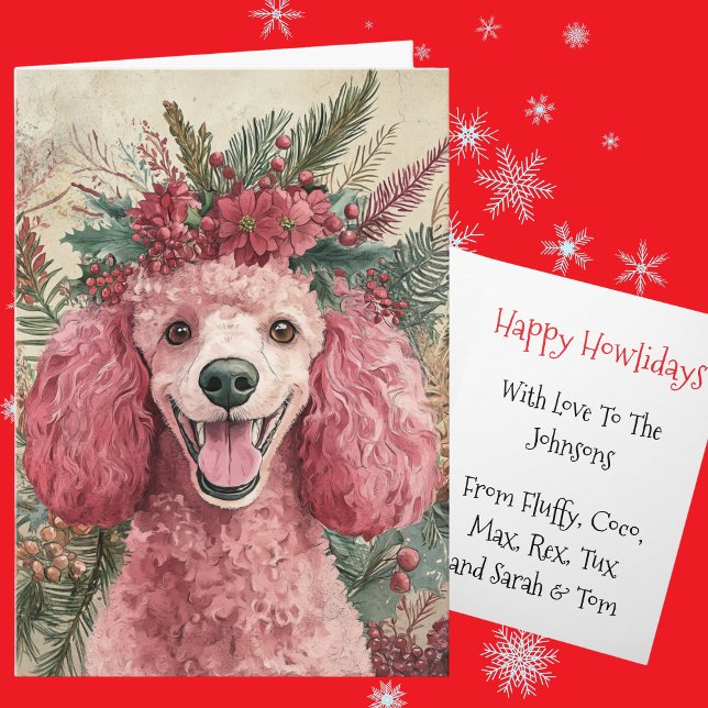 Cartes Pour Fêtes Annuelles Custom Pink Poodle Christmas Floral Crown (Créateur téléchargé)