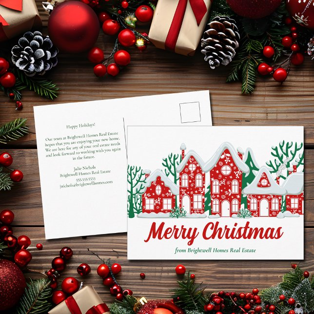 Cartes Pour Fêtes Annuelles Custom Real Estate Company Merry Christmas Houses (Créateur téléchargé)