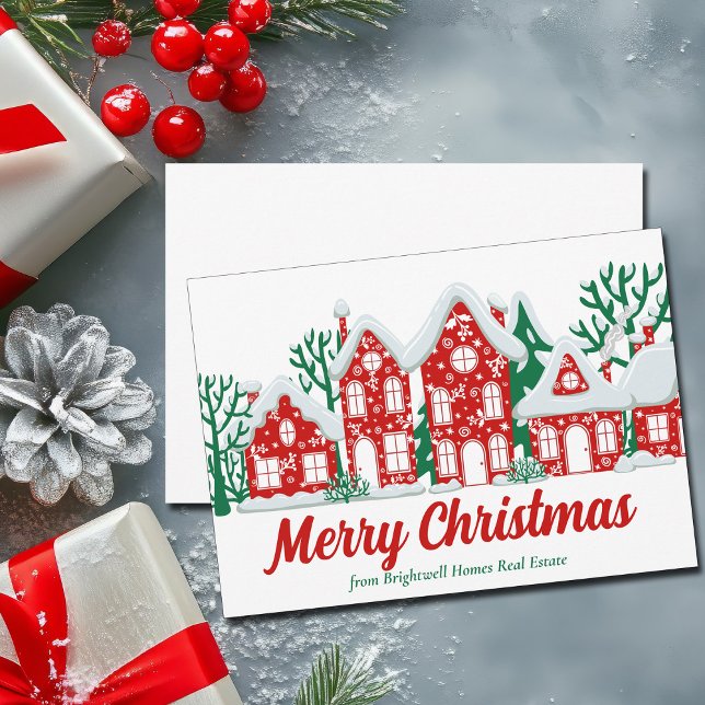 Cartes Pour Fêtes Annuelles Custom Real Estate Company Merry Christmas Houses (Créateur téléchargé)