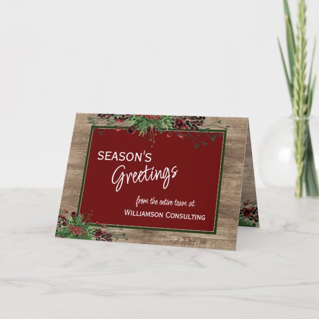 Cartes Pour Fêtes Annuelles Custom Red Berries Green Holly Botanical Foliage (Devant)