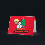 Cartes Pour Fêtes Annuelles  Custom Red Merry Chrismukkah Snowman avec Menorah<br><div class="desc">Merry Chrismukkah avec un bonhomme de neige amusant, menorah et sapin de Noël sur un arrière - plan rouge. Changez le texte pour ce qui vous convient en cliquant sur Personnaliser ceci ci-dessus. Si vous mélangez les fêtes, ou que vous connaissez quelqu'un qui célèbre à la fois Hanoukka et Noël,...</div>