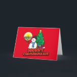 Cartes Pour Fêtes Annuelles  Custom Red Merry Chrismukkah Snowman avec Menorah<br><div class="desc">Merry Chrismukkah avec un bonhomme de neige amusant, menorah et sapin de Noël sur un arrière - plan rouge. Changez le texte pour ce qui vous convient en cliquant sur Personnaliser ceci ci-dessus. Si vous mélangez les fêtes, ou que vous connaissez quelqu'un qui célèbre à la fois Hanoukka et Noël,...</div>