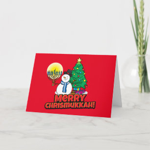 Cartes Pour Fêtes Annuelles  Custom Red Merry Chrismukkah Snowman avec Menorah
