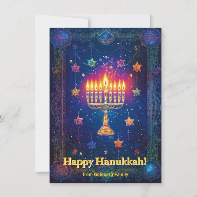 Cartes Pour Fêtes Annuelles Custom text✡️ Hanukkah Starry Night Shalom (Devant)