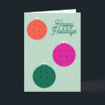 Cartes Pour Fêtes Annuelles Custom Text Mint Magenta Pickleball Ornaments<br><div class="desc">Both the message on the front and the inside of this holiday card can be customized with your own text. This card features some pickleballs disguised as Christmas ornaments. My pickleball ornament illustrations are in bright magenta, bright red orange and dark green against a mint green background illustrated with festive...</div>