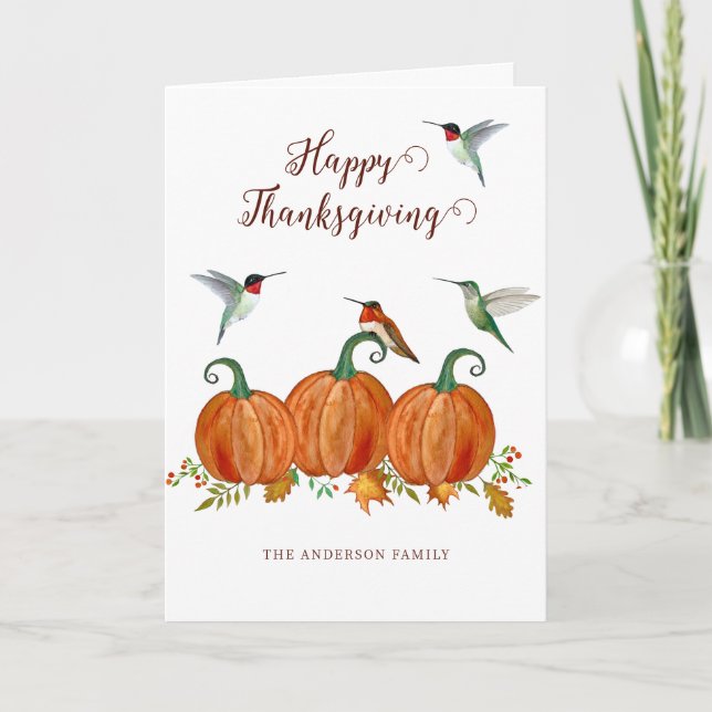 Cartes Pour Fêtes Annuelles Custom Thanksgiving Hummingbirds and Pumpkins (Devant)