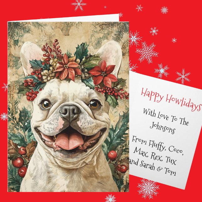Cartes Pour Fêtes Annuelles Custom White French Bulldog Christmas Floral Crown (Créateur téléchargé)