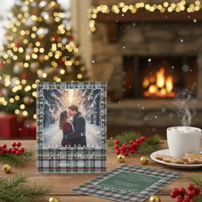 Cartes Pour Fêtes Annuelles Custom Winter Engagement Photo Card with Tartan  (Créateur téléchargé)