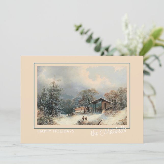 Cartes Pour Fêtes Annuelles Custom Winter Wonderland Paysage peinture d'art (Debout devant)