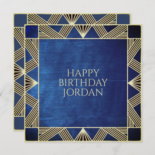 Cartes Pour Fêtes Annuelles Custom Wood Modern Marine Blue Masculine Anniversa (Devant / Derrière)