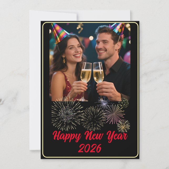 Cartes Pour Fêtes Annuelles Customisable Photo Fireworks Happy New Year  (Devant)