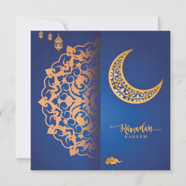 Cartes Pour Fêtes Annuelles Customized Ramadan Kareem Mubarak Blue & Golden 4 (Devant)