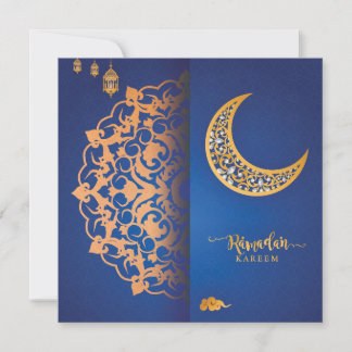 Cartes Pour Fêtes Annuelles Customized Ramadan Kareem Mubarak Blue & Golden 4