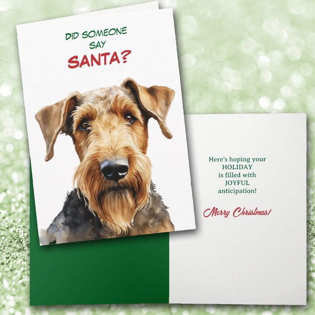 Cartes Pour Fêtes Annuelles Cute Airedale Terrier Dog Looks for Santa (Créateur téléchargé)
