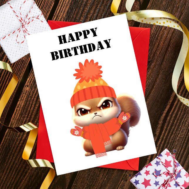 Cartes Pour Fêtes Annuelles Cute Angry Squirrel emballé, drôle d'anniversaire (Front)