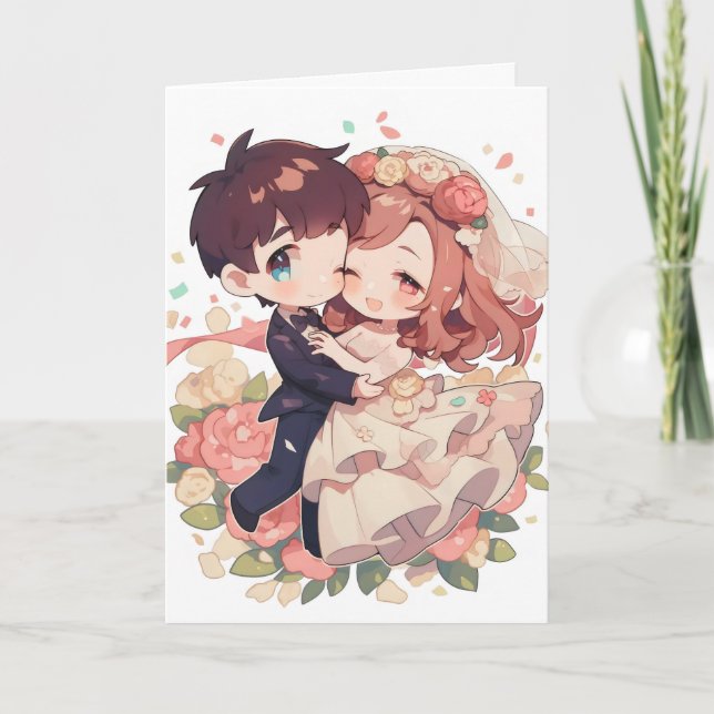 Cartes Pour Fêtes Annuelles Cute Anime Couple Mariage (Devant)
