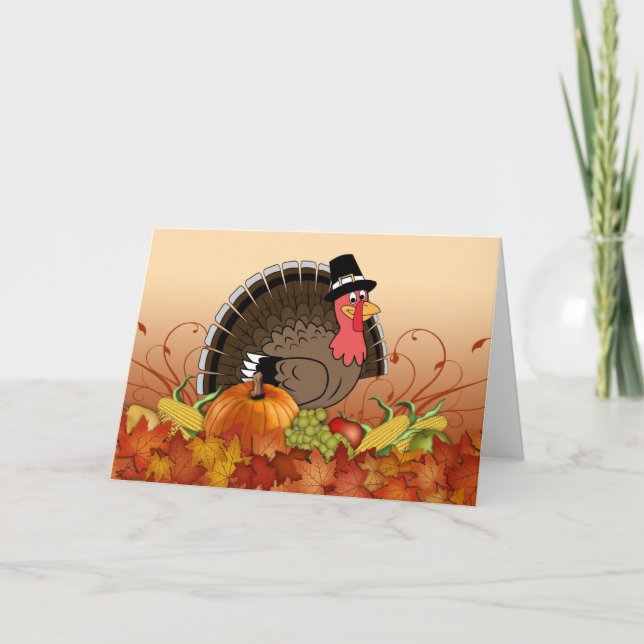 Cartes Pour Fêtes Annuelles Cute animée Thanksgiving Day turkey (Devant)