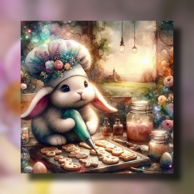 Cartes Pour Fêtes Annuelles Cute Aquarelle Bunny Frosting Cookies de Pâques (Créateur téléchargé)