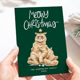 Cartes Pour Fêtes Annuelles Cute Aquarelle Chat Meowy Noël Sans Photo