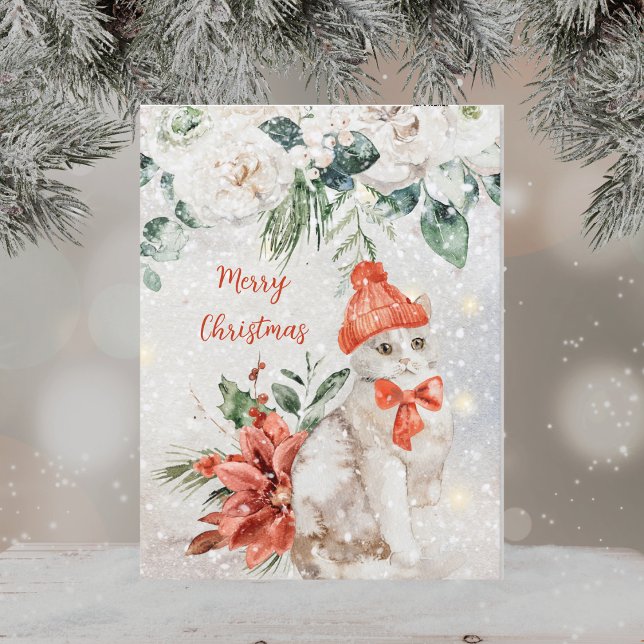 Cartes Pour Fêtes Annuelles Cute Aquarelle Kitten Joyeux Noël (Créateur téléchargé)
