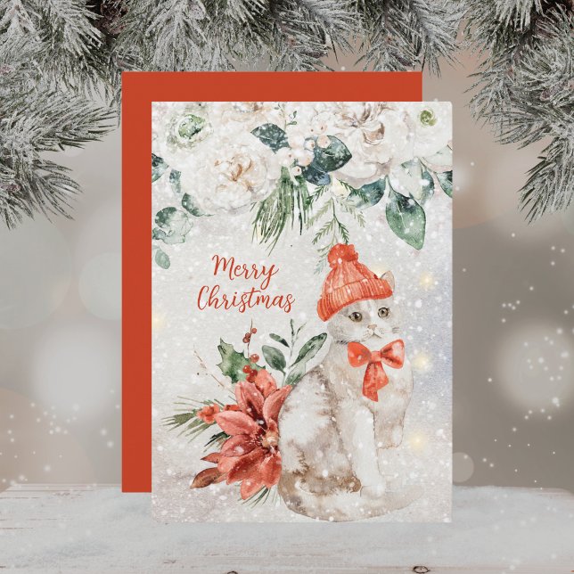 Cartes Pour Fêtes Annuelles Cute Aquarelle Kitten Joyeux Noël (Créateur téléchargé)