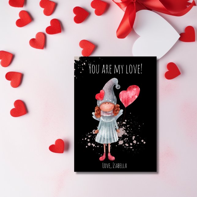 Cartes Pour Fêtes Annuelles Cute aquarelle Lady Gnome Pun Valentine (Créateur téléchargé)