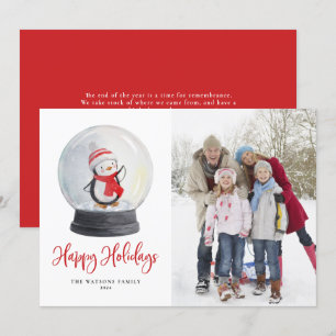 Cartes Pour Fêtes Annuelles Cute aquarelle Pingouin Globe des neiges