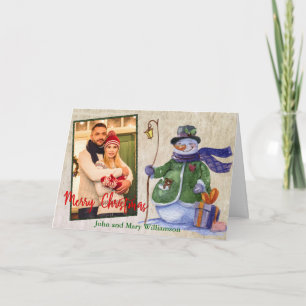 Cartes Pour Fêtes Annuelles Cute aquarelle Snowman Photo Noël