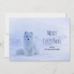 Cartes Pour Fêtes Annuelles Cute Arctic Fox sur Snowy Winter Arrière - plan<br><div class="desc">Carte de vacances de Noël plate avec une photo d'un renard blanc arctique. Un paysage hivernal enneigé entoure cette charmante créature.</div>