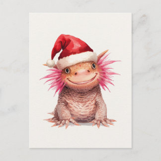 Cartes Pour Fêtes Annuelles Cute Axolotl in Santa Hat Watercolor