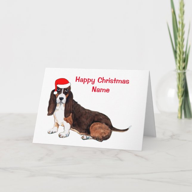 Cartes Pour Fêtes Annuelles Cute Basset Hound Santa Hat Noël (Devant)