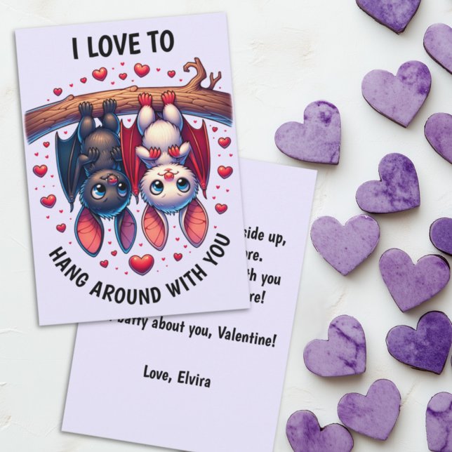 Cartes Pour Fêtes Annuelles Cute Bat Valentine J'adore me promener avec toi (Créateur téléchargé)