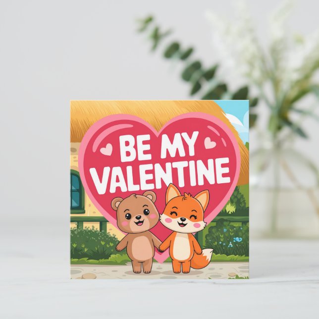 Cartes Pour Fêtes Annuelles Cute Be my Valentine couple (Debout devant)