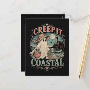 Cartes Pour Fêtes Annuelles Cute Beach Ghost Spooky Coastal Halloween
