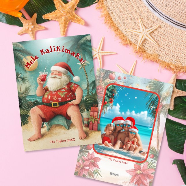 Cartes Pour Fêtes Annuelles Cute Beach Hawaii Mele Kalikimaka (Créateur téléchargé)