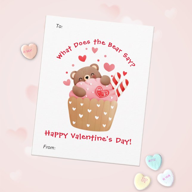 Cartes Pour Fêtes Annuelles Cute Bear in Cupcake Custom Kids Saint-Valentin (Créateur téléchargé)