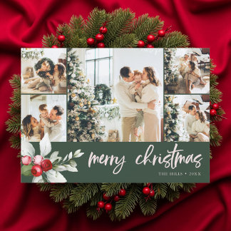 Cartes Pour Fêtes Annuelles Cute Berry 7 Photo Collage Handwritten Script