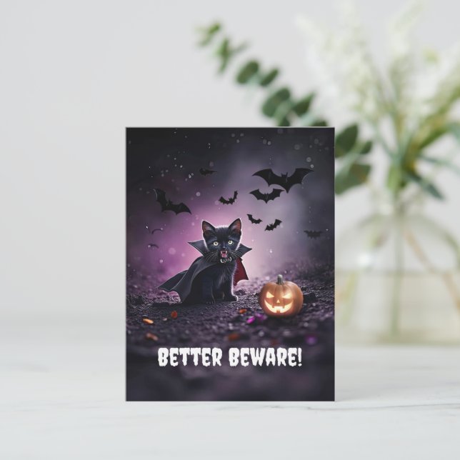 Cartes Pour Fêtes Annuelles Cute Black Cat Vampire Halloween (Debout devant)