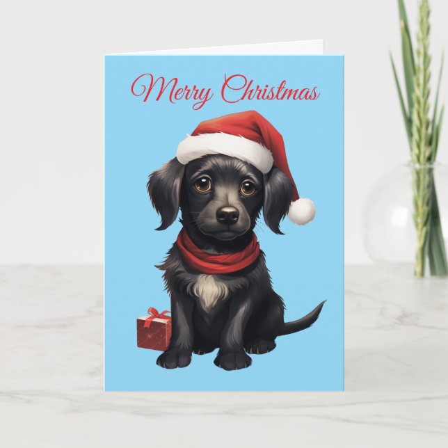 Cartes Pour Fêtes Annuelles Cute Black Dog at Christmas (Devant)