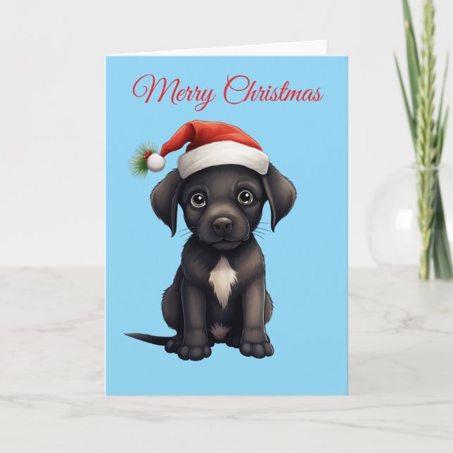 Cartes Pour Fêtes Annuelles Cute Black Dog at Christmas (Devant)