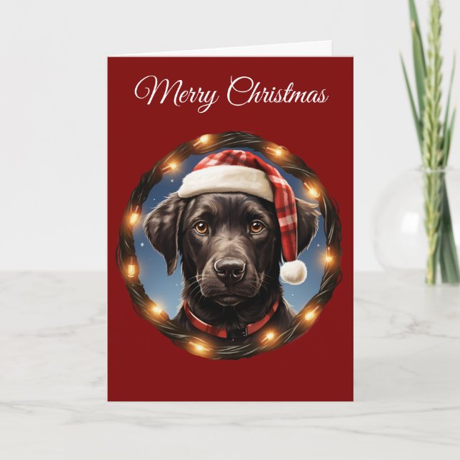 Cartes Pour Fêtes Annuelles Cute Black Dog at Christmas (Devant)
