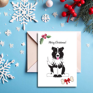 Cartes Pour Fêtes Annuelles Cute Black White Bordure Collie Chien personnalisa